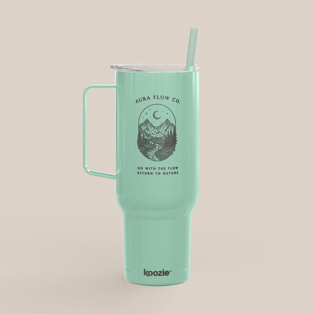 Go With The Flow 40 oz Insulated Tumbler with Handle | Engraved Stainless Steel Travel Mug with Straw