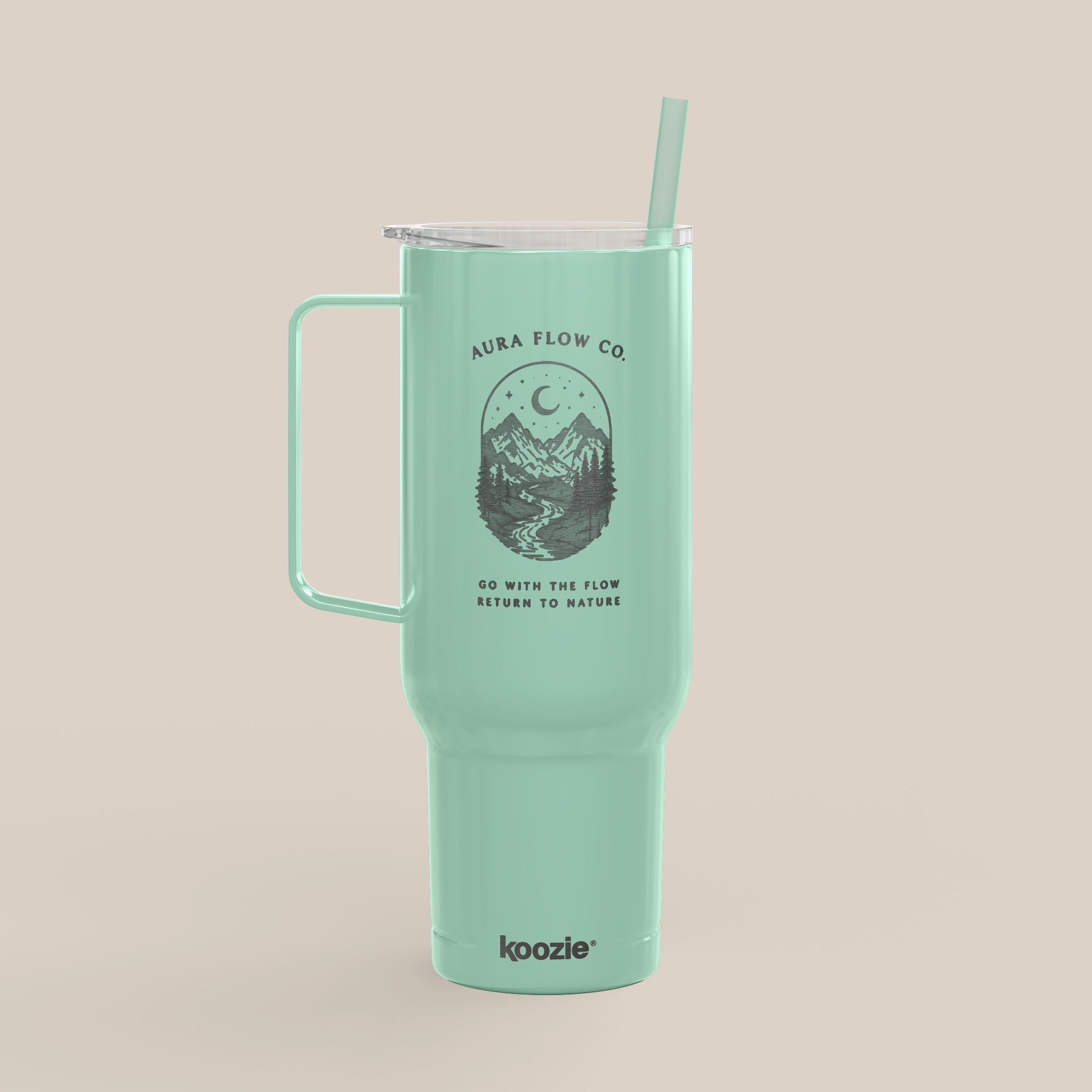 Go With The Flow 40 oz Insulated Tumbler with Handle | Engraved Stainless Steel Travel Mug with Straw