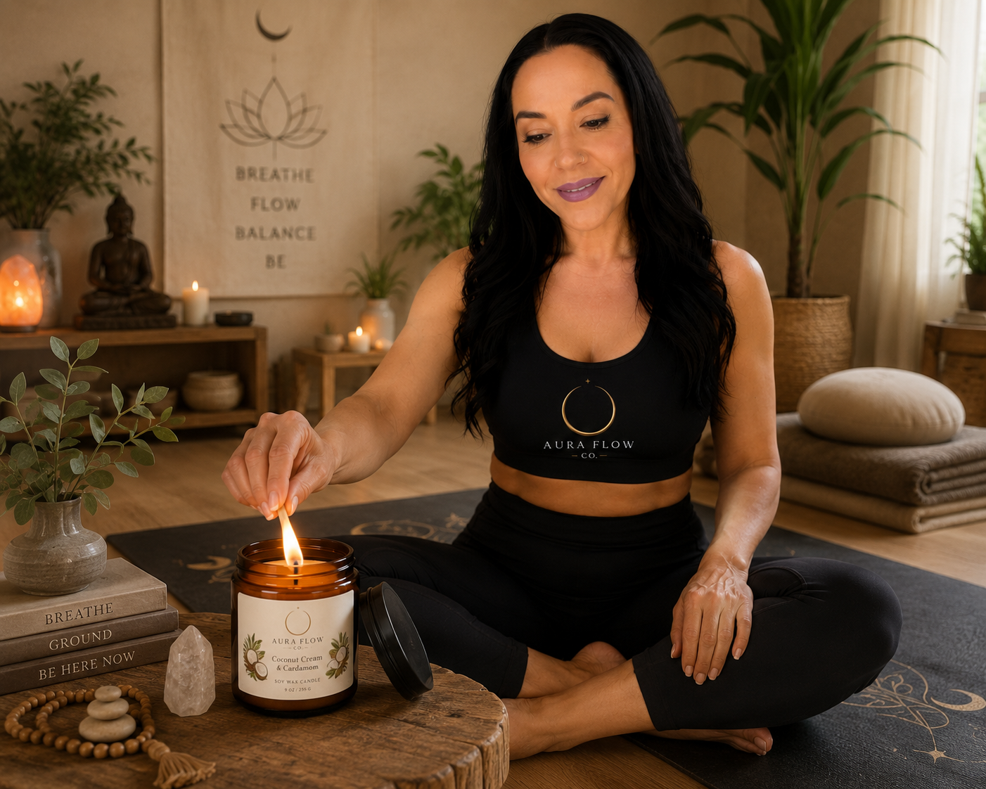 Coconut Cream & Cardamom Soy Candle | Luxury Aromatherapy Candle in Amber Glass Jar