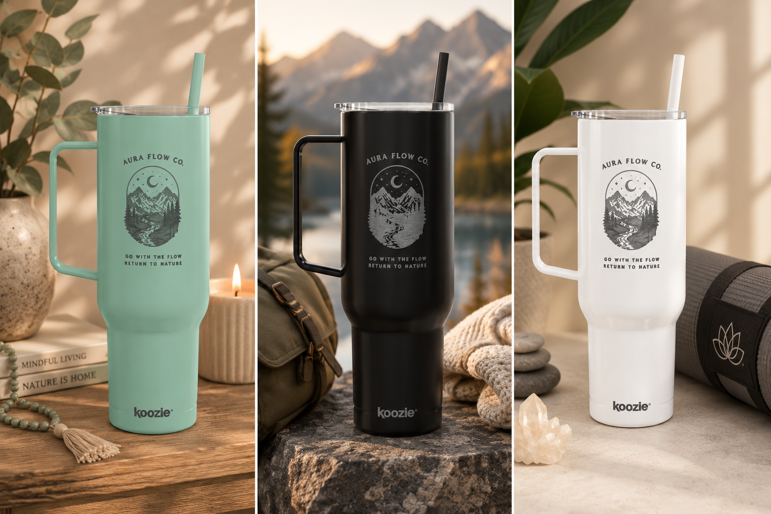 Go With The Flow 40 oz Insulated Tumbler with Handle | Engraved Stainless Steel Travel Mug with Straw