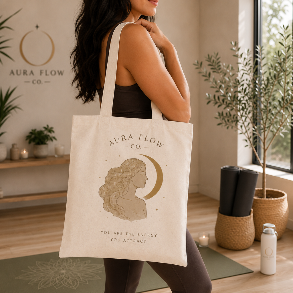 Aura Flow Co. "You Are the Energy You Attract" Cotton Canvas Tote Bag