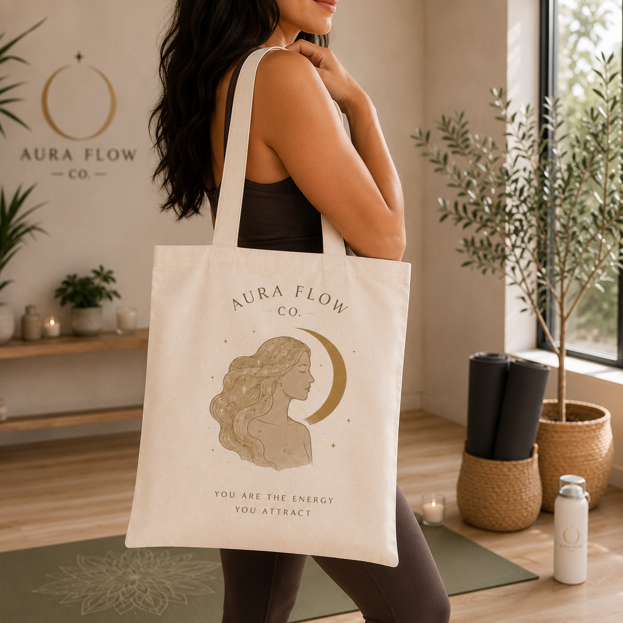 Aura Flow Co. "You Are the Energy You Attract" Cotton Canvas Tote Bag