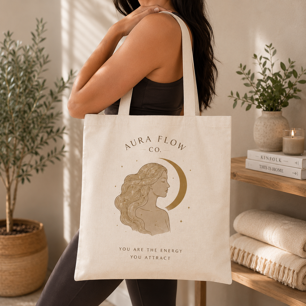 Aura Flow Co. "You Are the Energy You Attract" Cotton Canvas Tote Bag