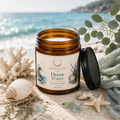 Ocean Water Soy Candle | Luxury Ocean Breeze Aromatherapy Candle in Amber Glass Jar 9oz
