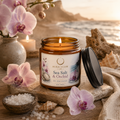 Sea Salt & Orchid Soy Candle | Luxury Coastal Aromatherapy Candle in Amber Glass Jar 9oz