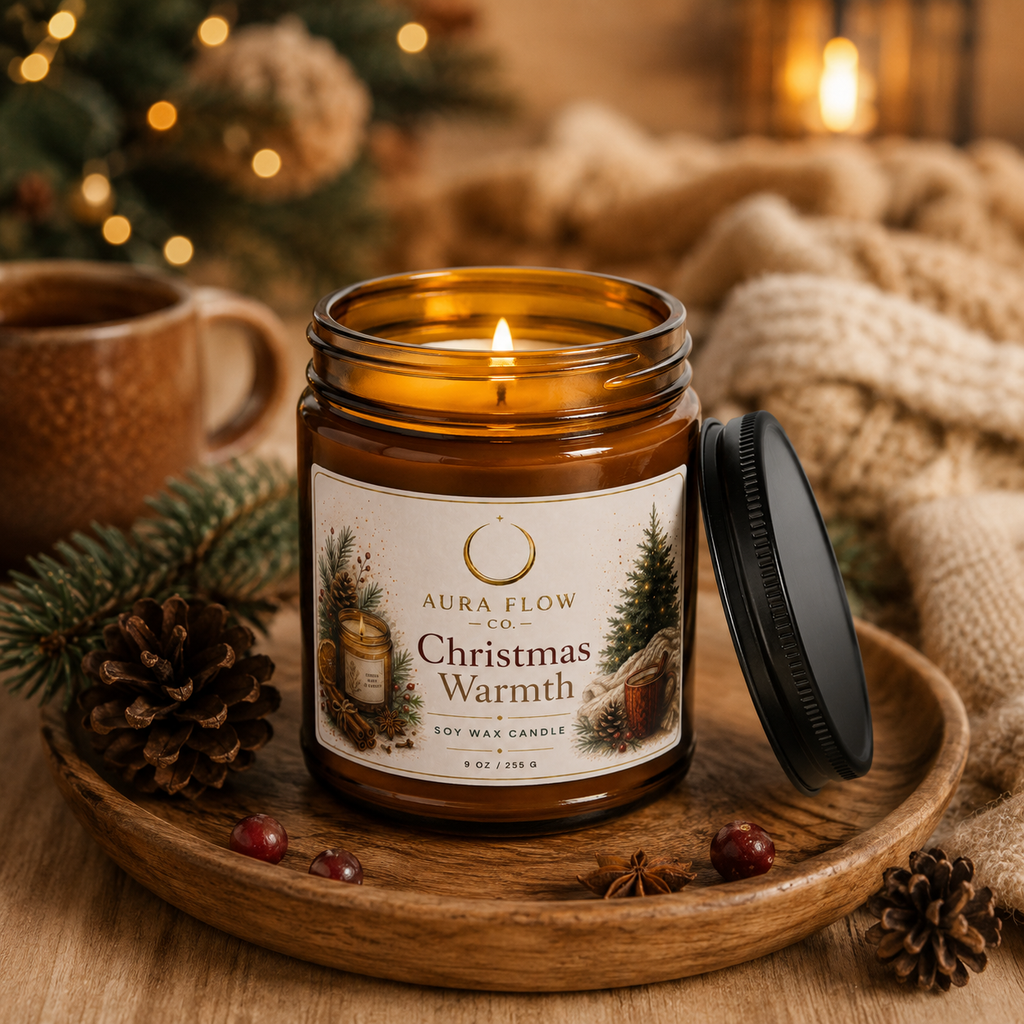 Christmas Warmth Soy Wax Candle Natural Aromatherapy Candle in Amber Glass Jar 9oz