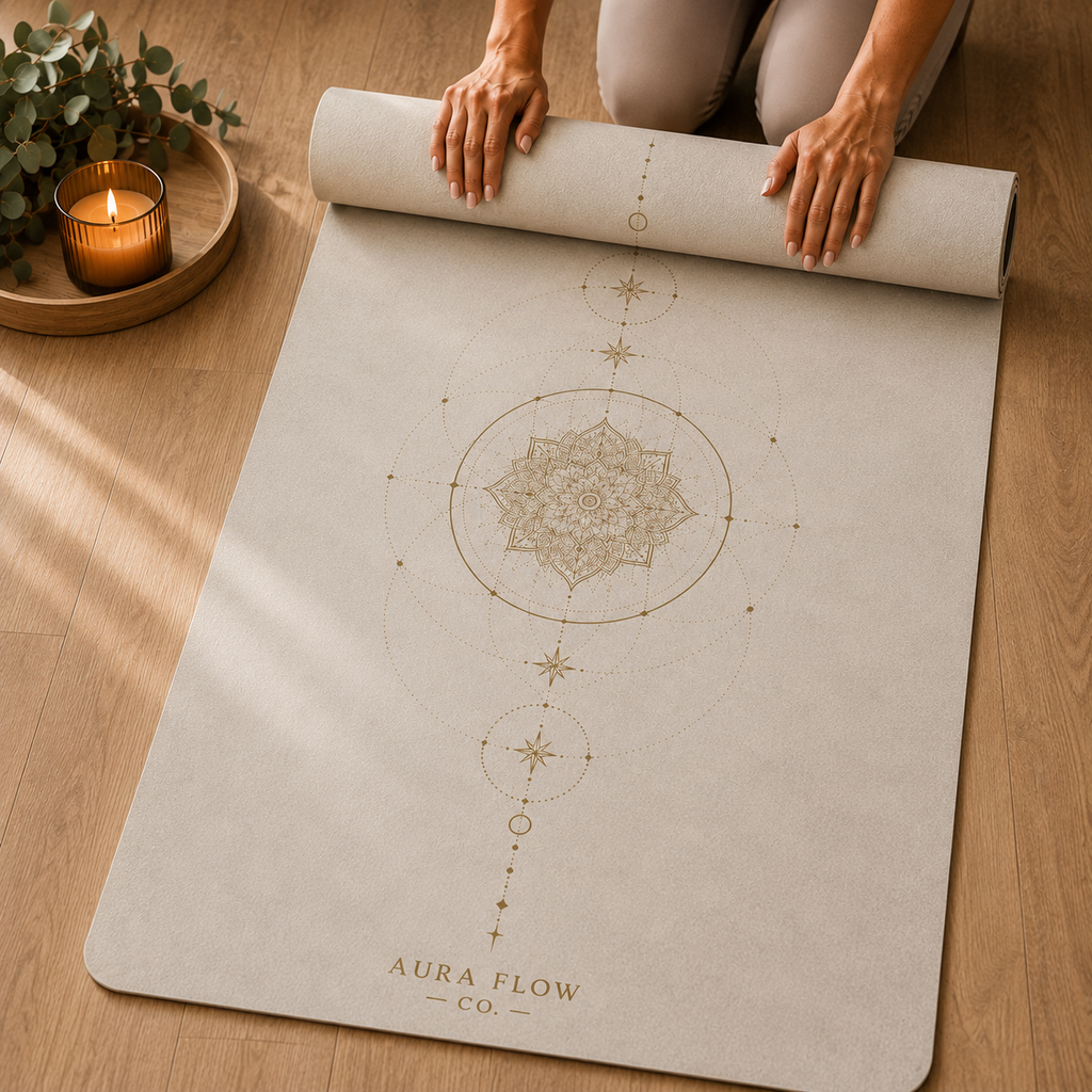 Neutral Boho Alignment Yoga Mat | Premium Non-Slip Rubber Yoga Mat
