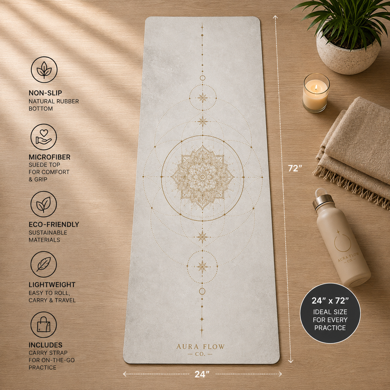Neutral Boho Alignment Yoga Mat | Premium Non-Slip Rubber Yoga Mat