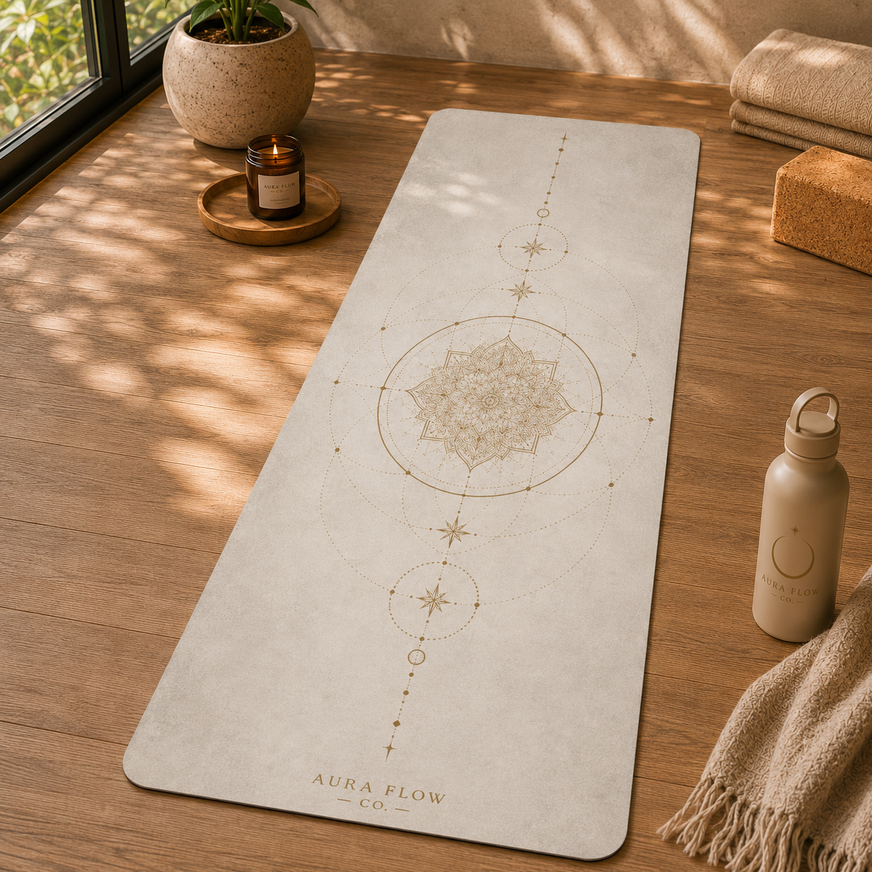 Neutral Boho Alignment Yoga Mat | Premium Non-Slip Rubber Yoga Mat