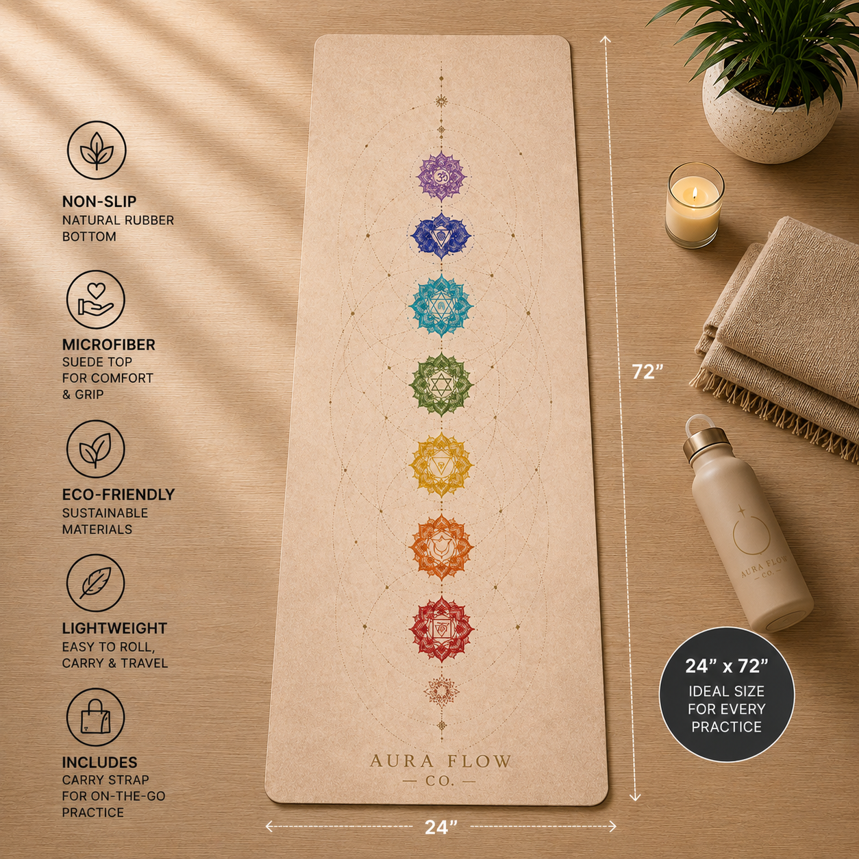 Chakra Alignment Yoga Mat | Premium Non-Slip Rubber Yoga Mat