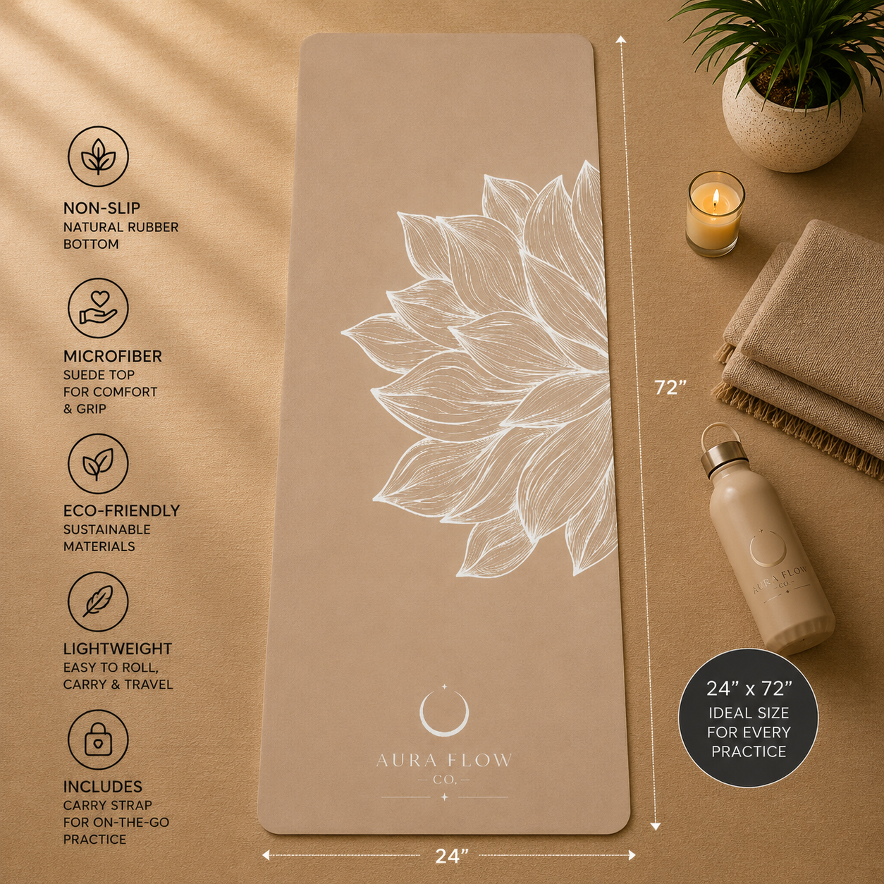 Neutral Lotus Yoga Mat | Premium Non-Slip Natural Rubber Yoga Mat