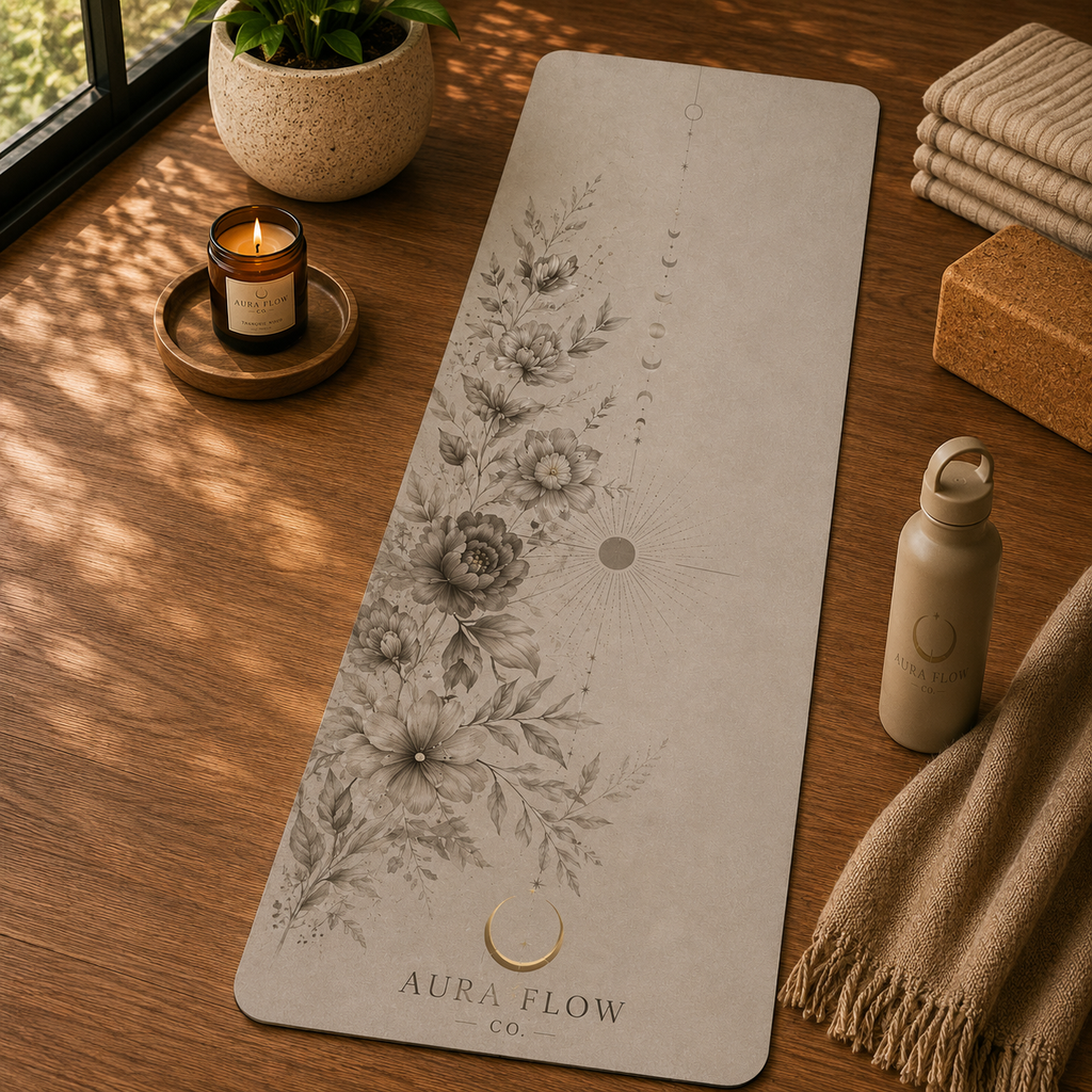 Neutral Moon Garden Yoga Mat | Premium Non-Slip Natural Rubber Yoga Mat