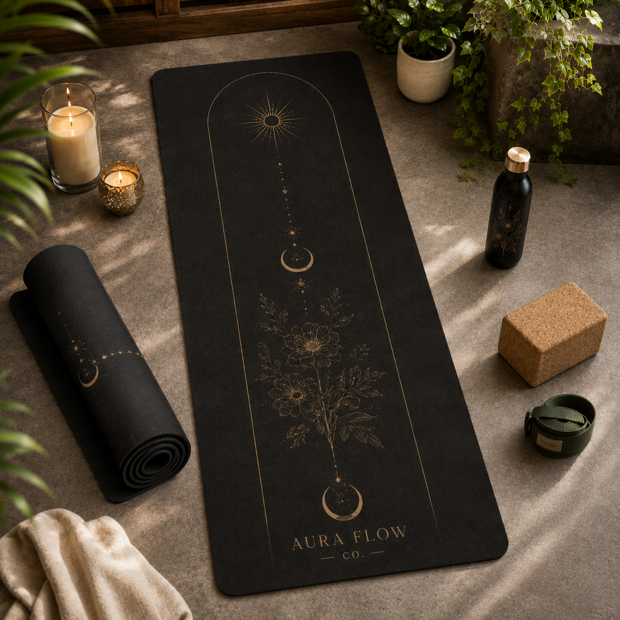 Midnight Bloom Yoga Mat | Premium Non-Slip Natural Rubber Yoga Mat