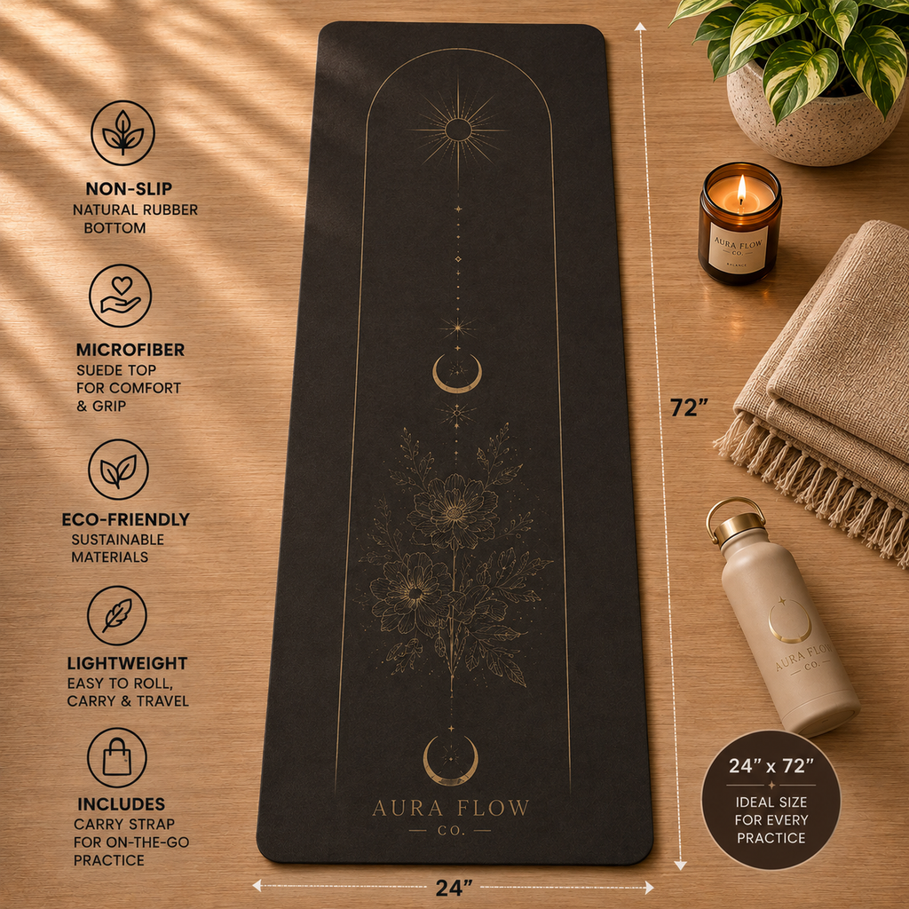 Midnight Bloom Yoga Mat | Premium Non-Slip Natural Rubber Yoga Mat