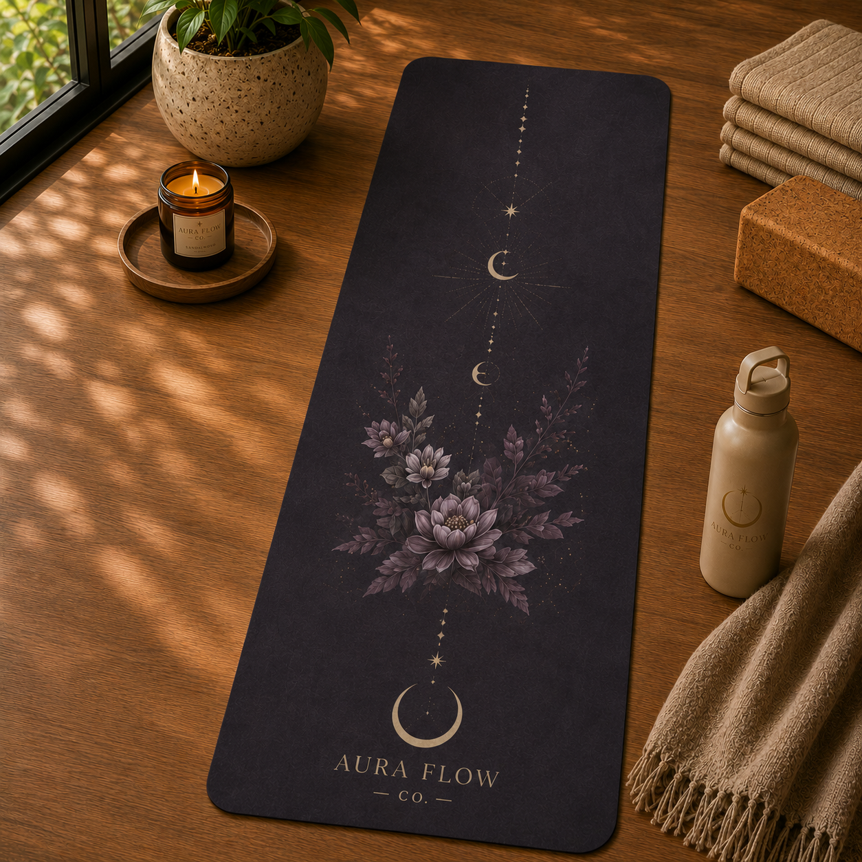 Moonlit Lotus Yoga Mat | Premium Non-Slip Natural Rubber Yoga Mat