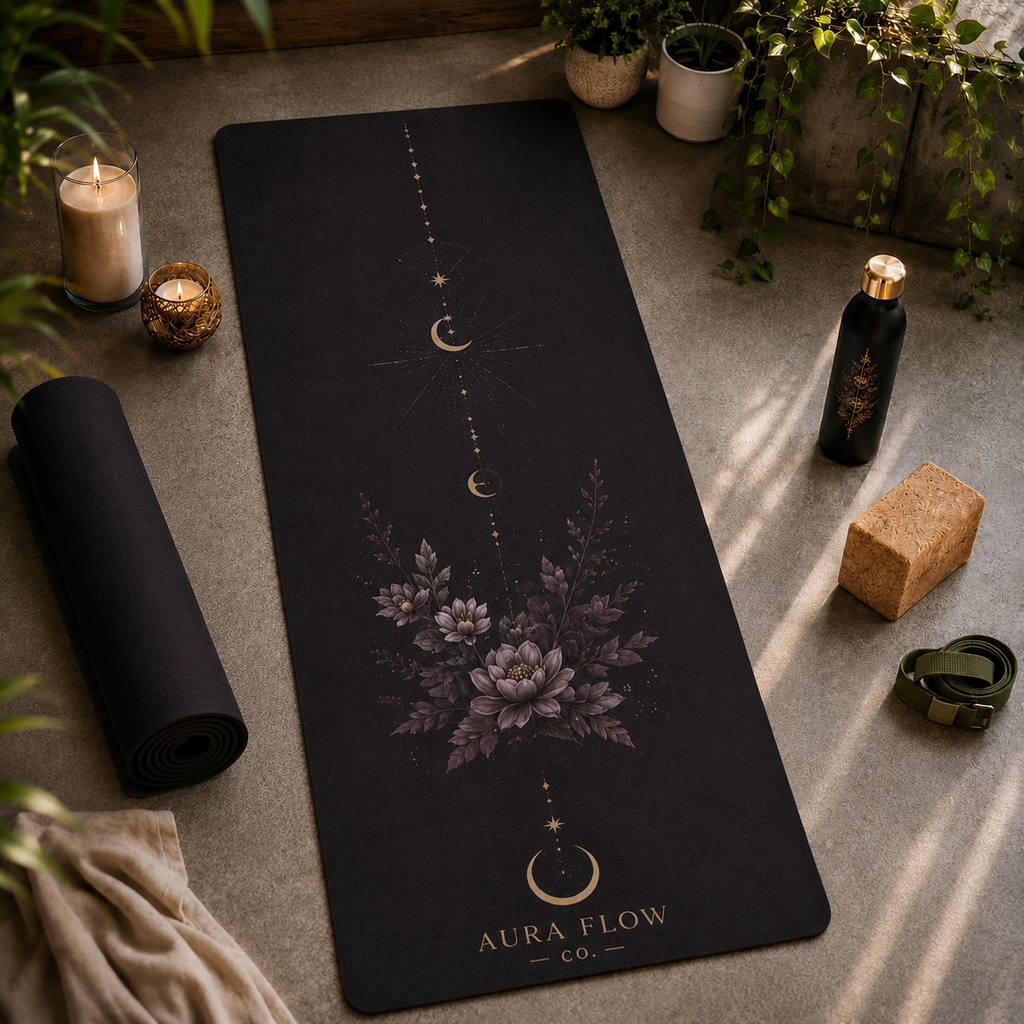 Moonlit Lotus Yoga Mat | Premium Non-Slip Natural Rubber Yoga Mat