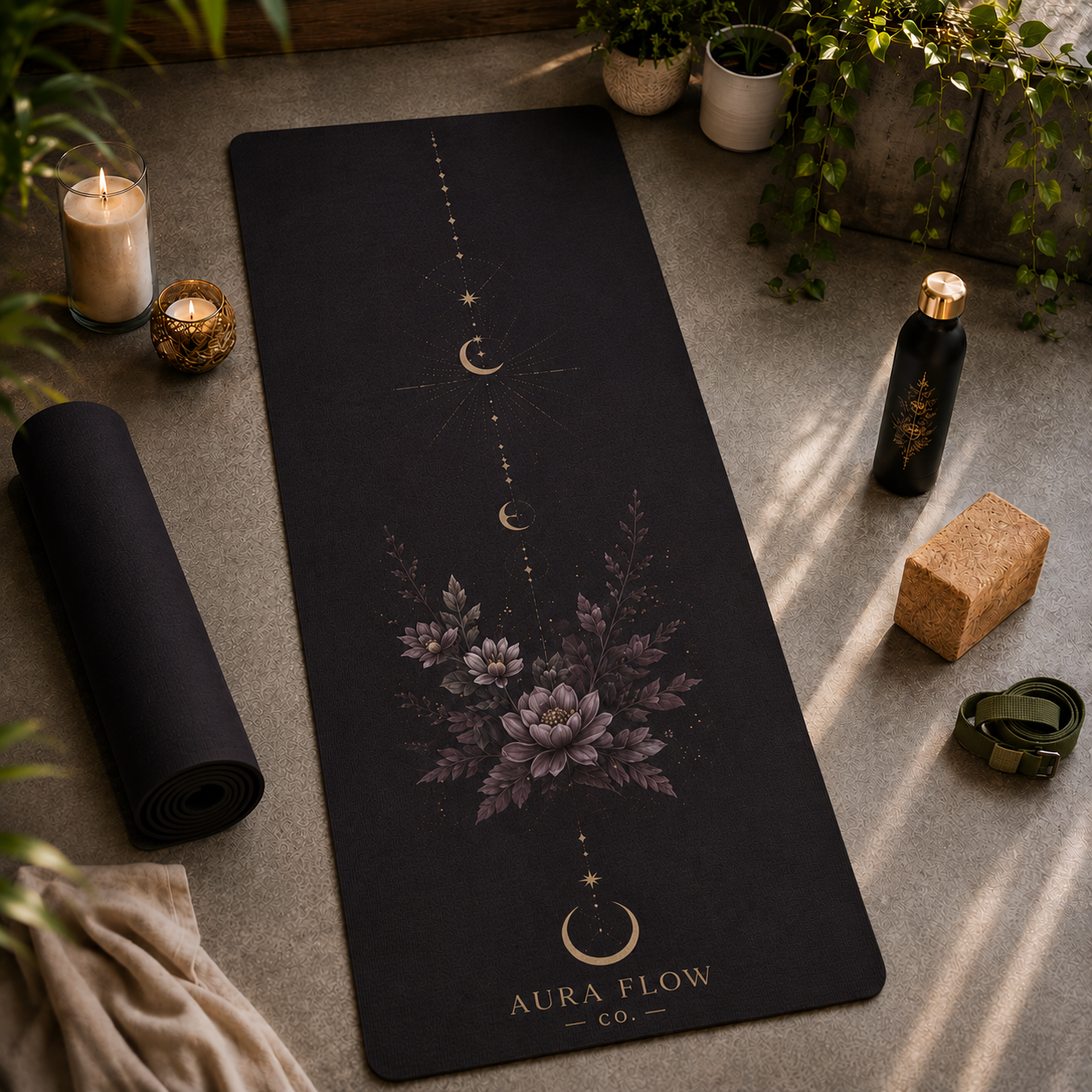 Moonlit Lotus Yoga Mat | Premium Non-Slip Natural Rubber Yoga Mat