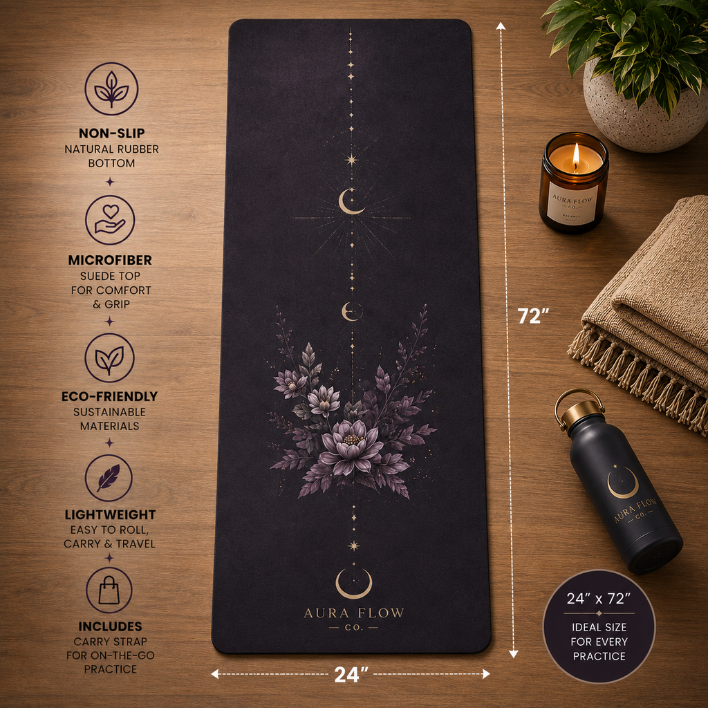 Moonlit Lotus Yoga Mat | Premium Non-Slip Natural Rubber Yoga Mat