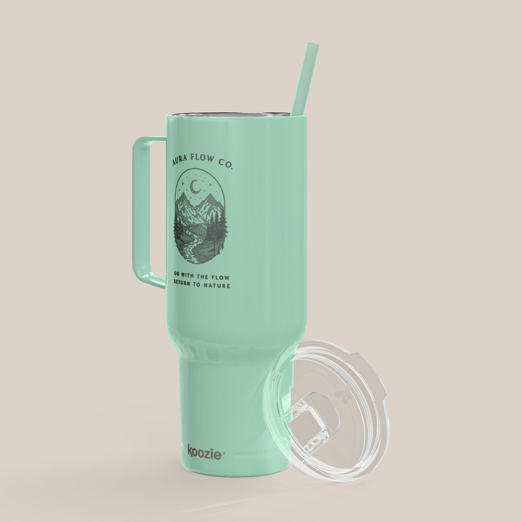 Go With The Flow 40 oz Insulated Tumbler with Handle | Engraved Stainless Steel Travel Mug with Straw