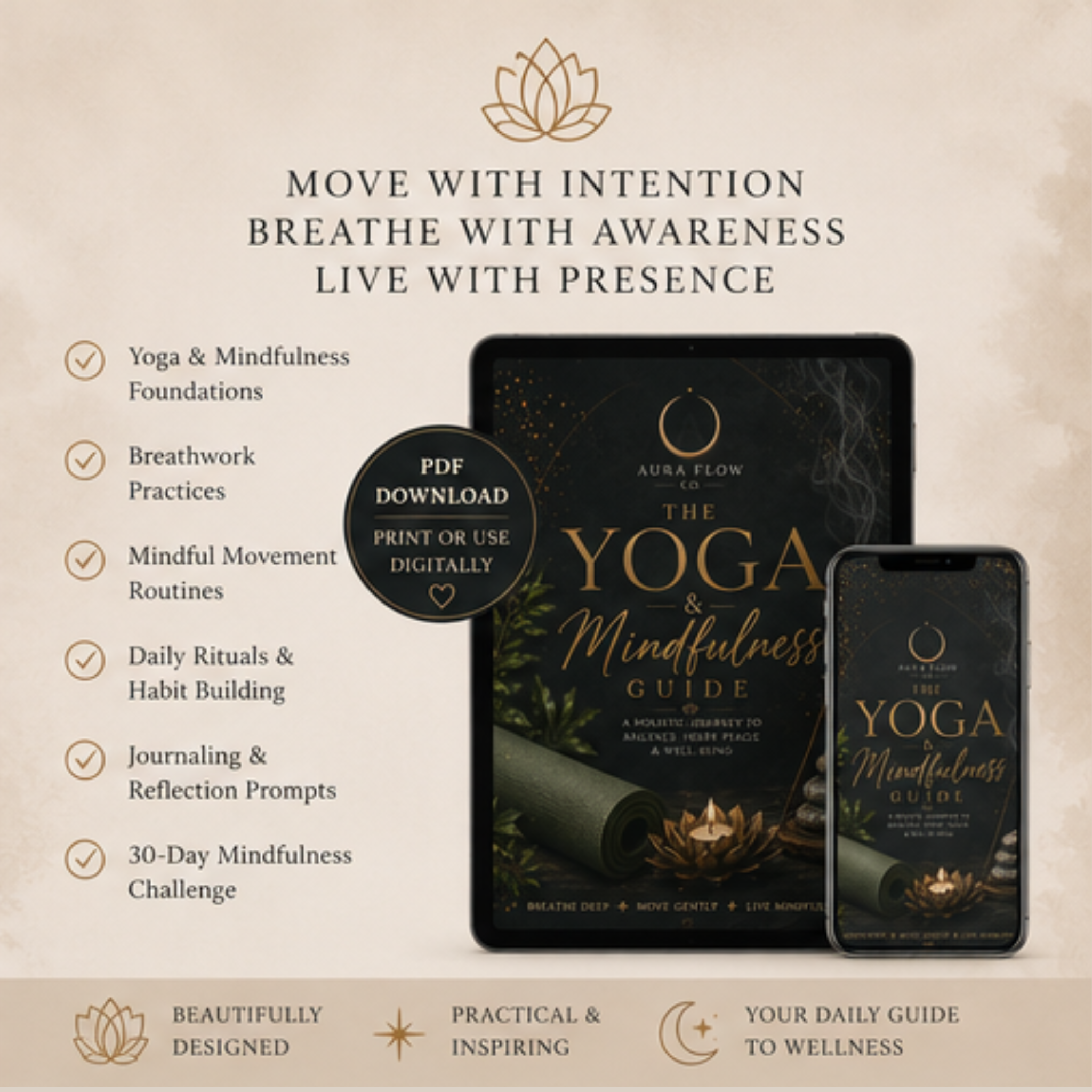 The Yoga & Mindfulness Guide | Digital Wellness Journal & Mindfulness Workbook | Printable Self-Care Planner | PDF Download
