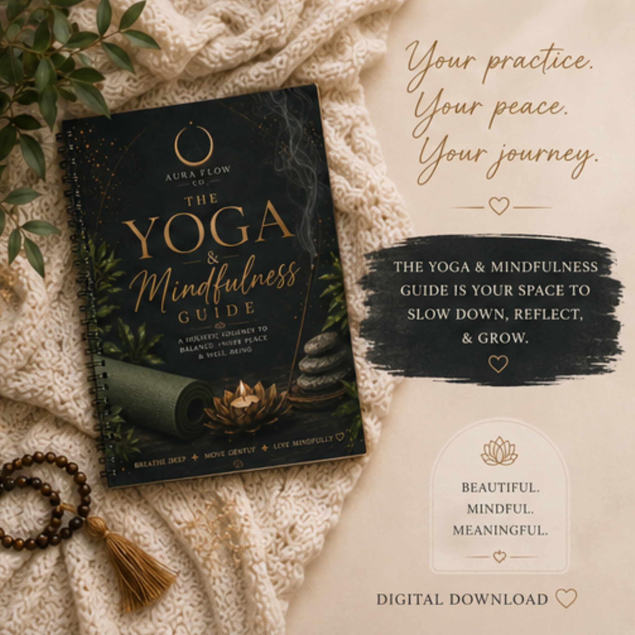The Yoga & Mindfulness Guide | Digital Wellness Journal & Mindfulness Workbook | Printable Self-Care Planner | PDF Download