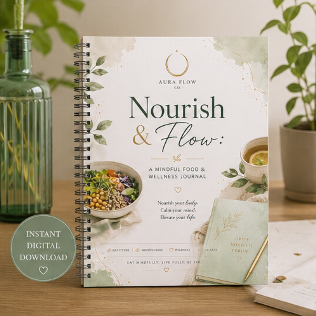 Nourish & Flow: A Mindful Food & Wellness Journal | Digital Download Wellness Planner, Food Tracker, Meal Planner & Healthy Habit Journal