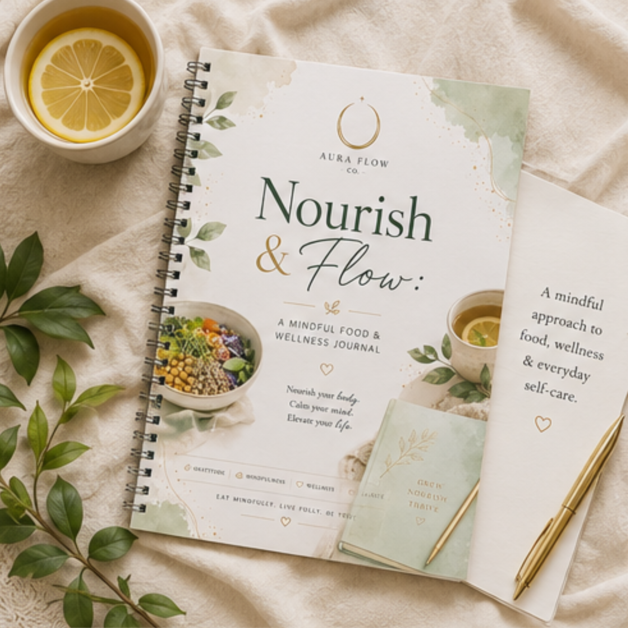 Nourish & Flow: A Mindful Food & Wellness Journal | Digital Download Wellness Planner, Food Tracker, Meal Planner & Healthy Habit Journal