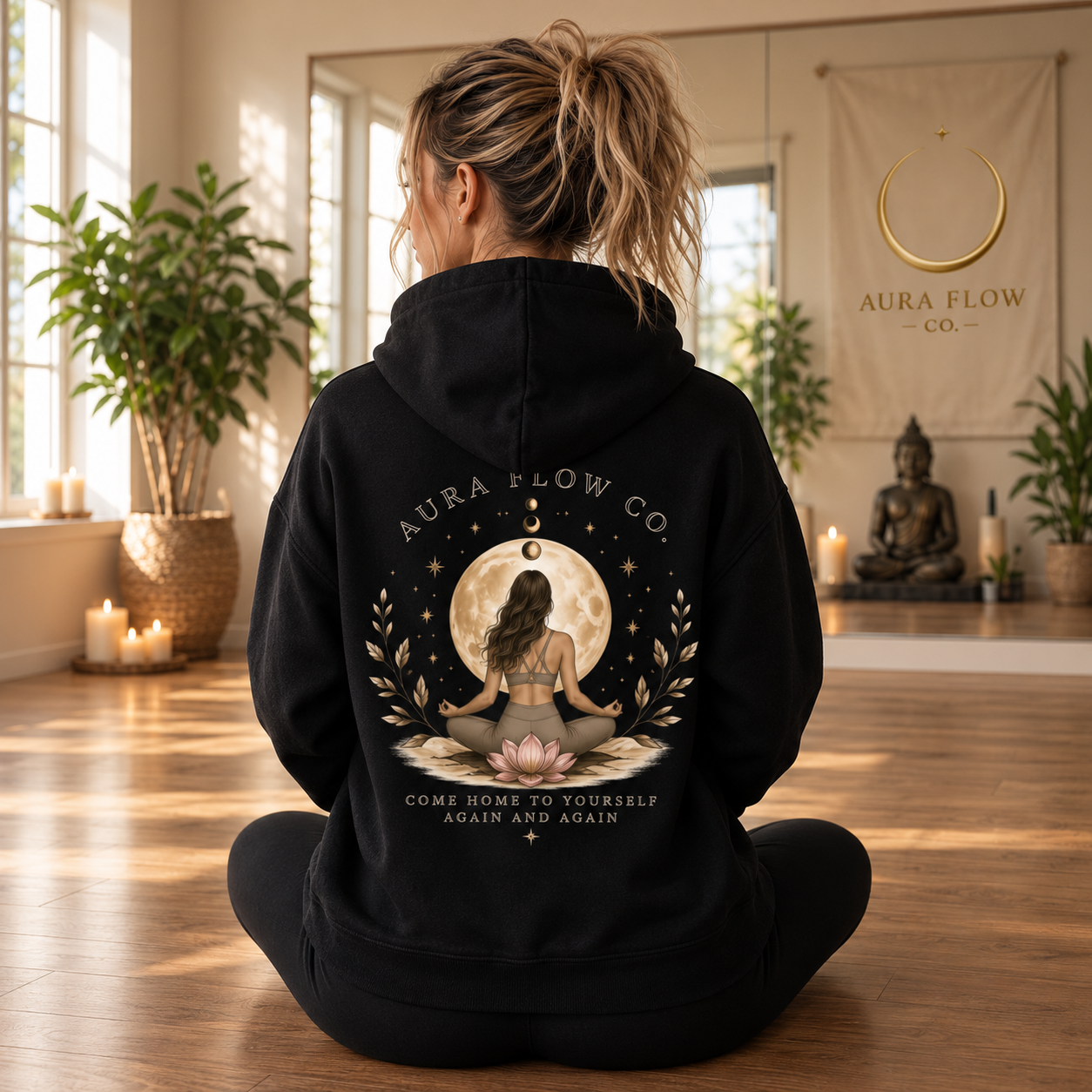 Come Home to Yourself Heavyweight Hoodie | Oversized Yoga Sweatshirt | Spiritual Moon Hoodie | Aura Flow Co.