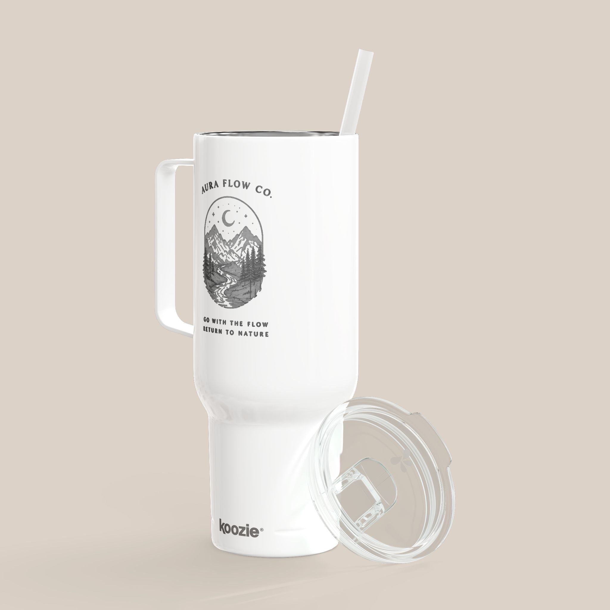 Go With The Flow 40 oz Insulated Tumbler with Handle | Engraved Stainless Steel Travel Mug with Straw
