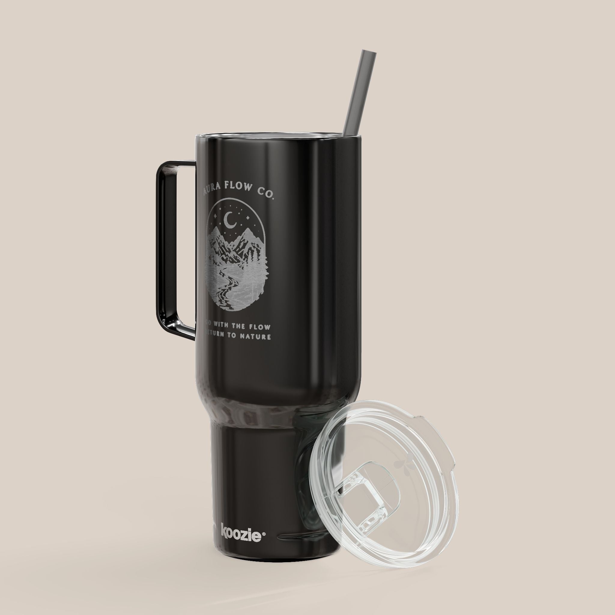 Go With The Flow 40 oz Insulated Tumbler with Handle | Engraved Stainless Steel Travel Mug with Straw