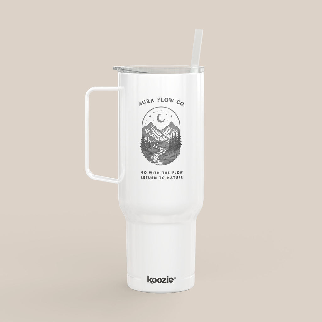 Go With The Flow 40 oz Insulated Tumbler with Handle | Engraved Stainless Steel Travel Mug with Straw