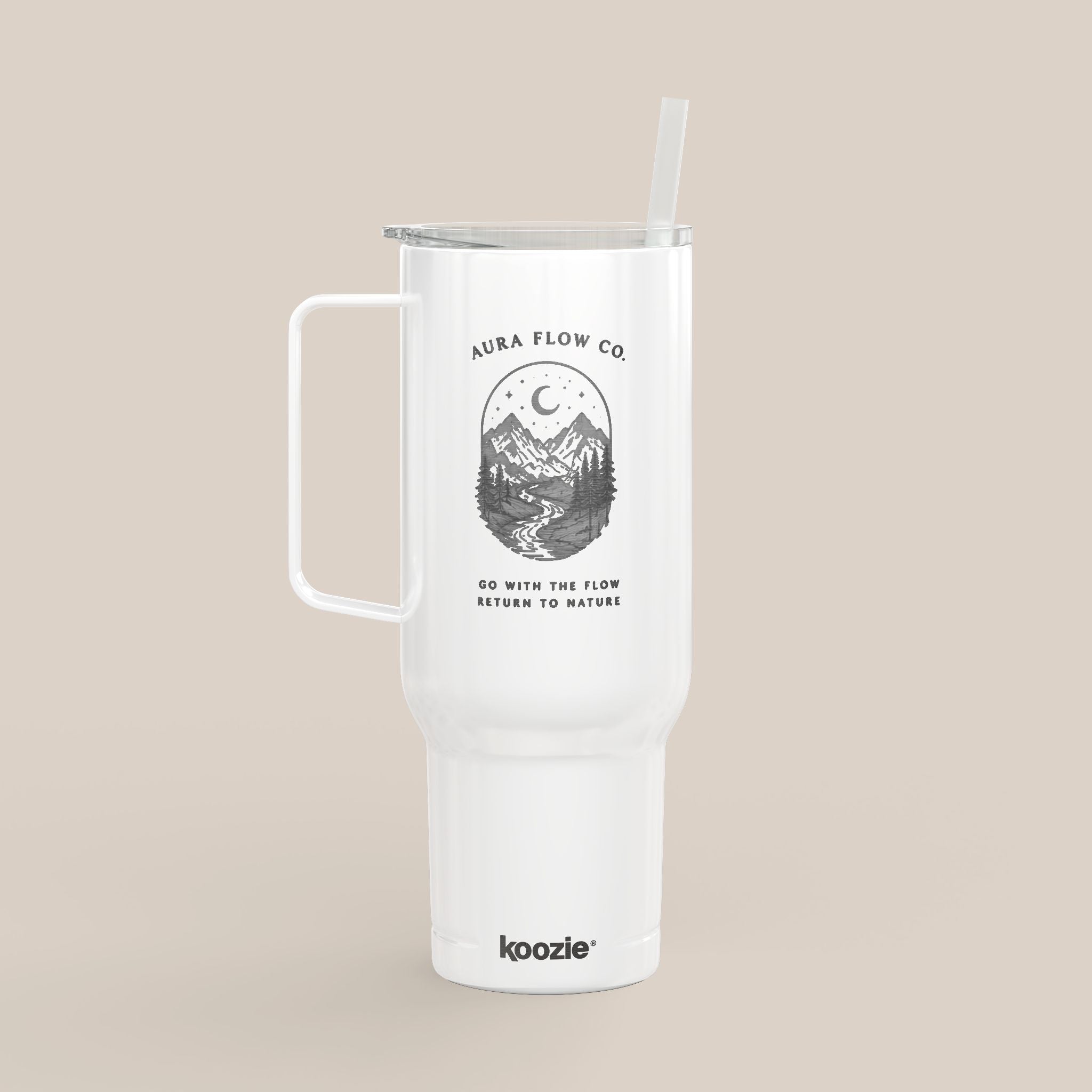 Go With The Flow 40 oz Insulated Tumbler with Handle | Engraved Stainless Steel Travel Mug with Straw