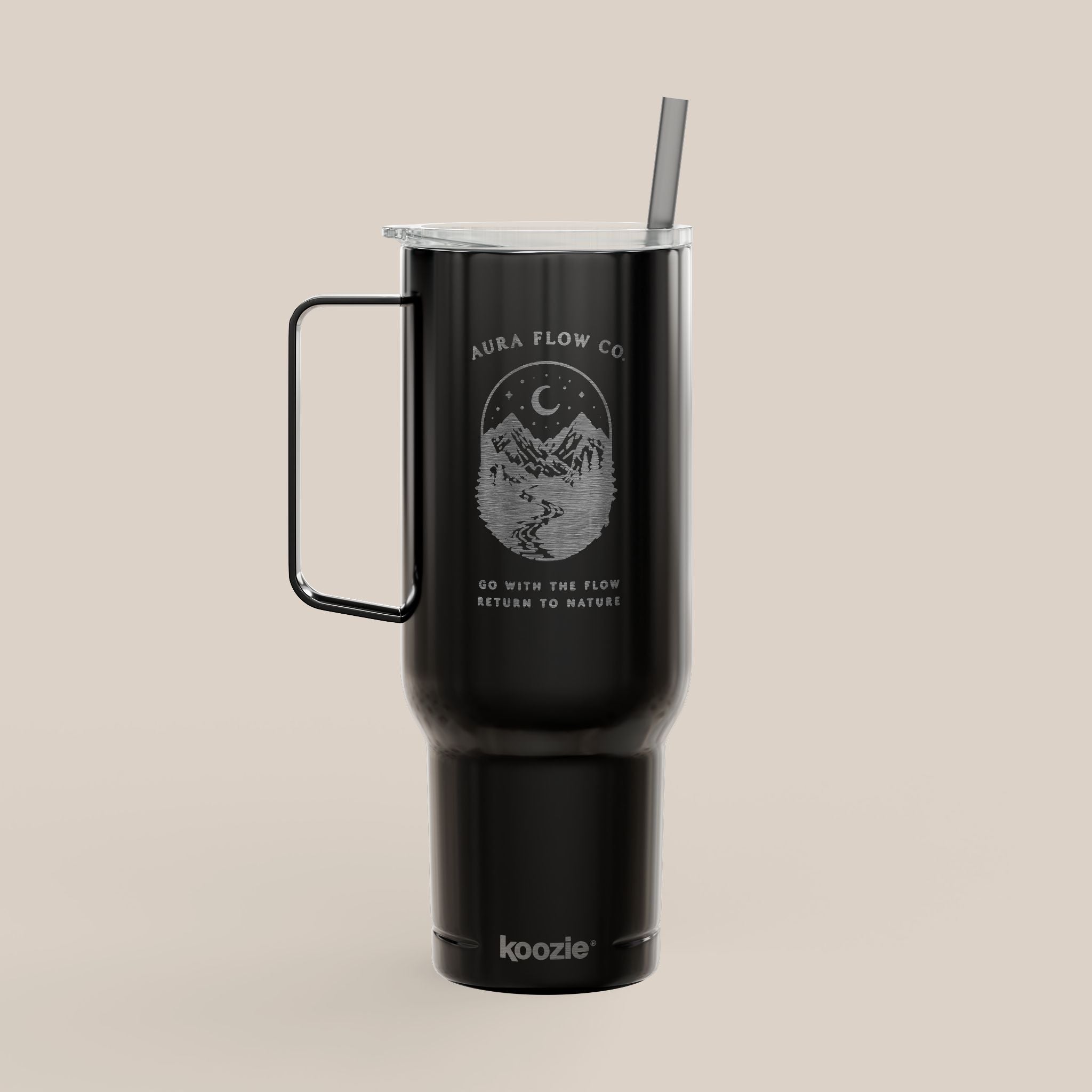 Go With The Flow 40 oz Insulated Tumbler with Handle | Engraved Stainless Steel Travel Mug with Straw