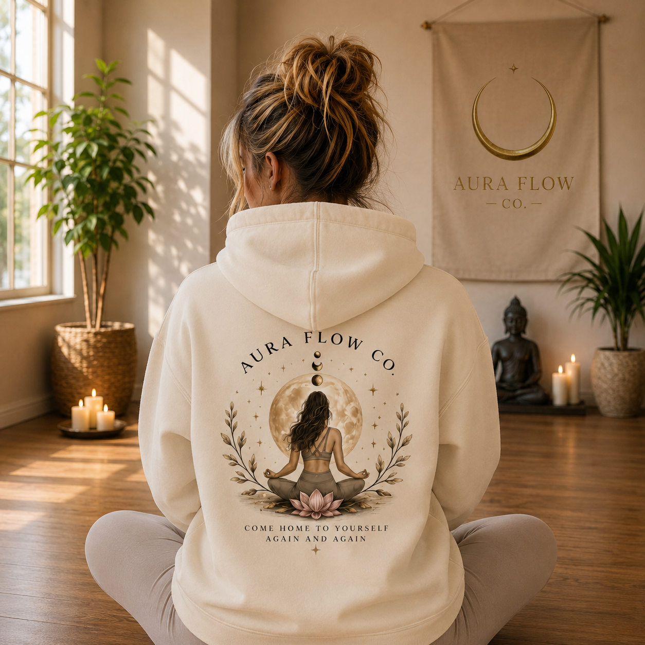 Come Home to Yourself Heavyweight Hoodie | Oversized Yoga Sweatshirt | Spiritual Moon Hoodie | Aura Flow Co.