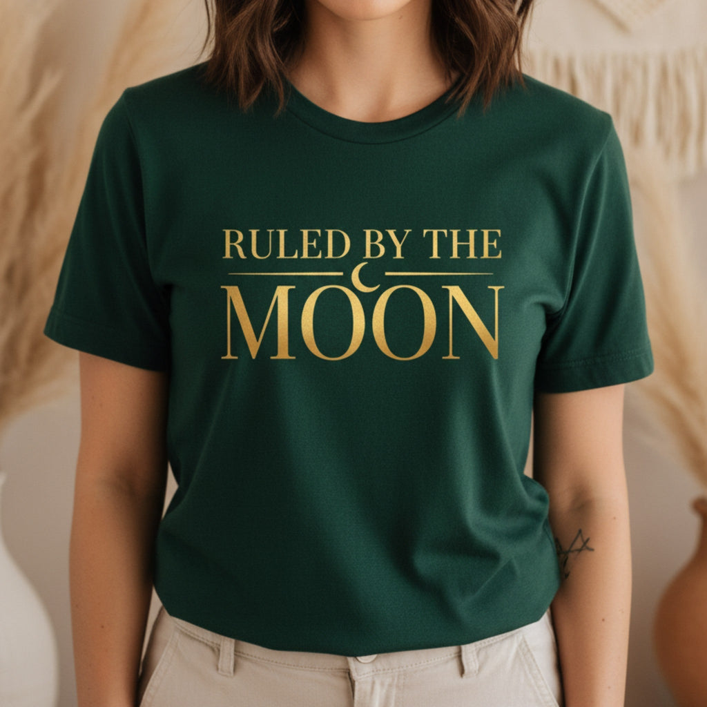 Ruled By The Moon T-Shirt | Celestial Graphic Tee for Women | Moon Lover Gift